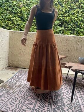 Women's Suede Tiered Maxi Skirt in Rust